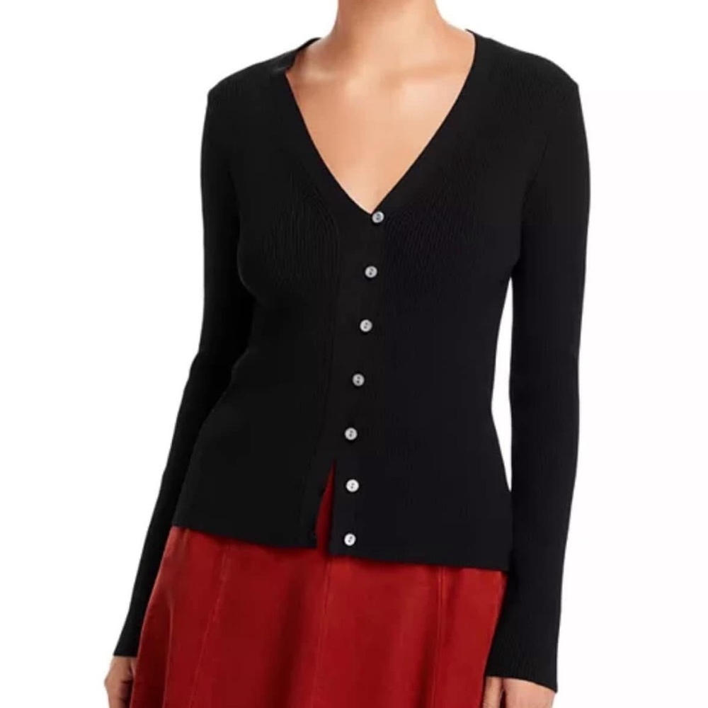 Black V-Neck Button-Up Women's Sweater